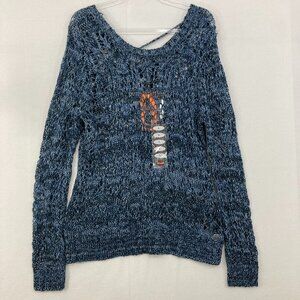 New Harley Davidson Large Blue Open Knit Relaxed Slouchy Women's Sweater